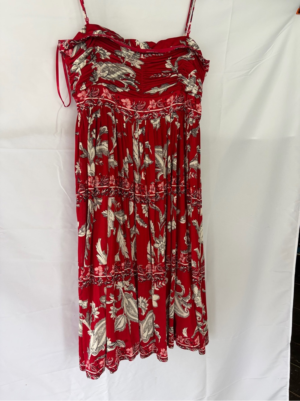 White House Black Market Red Floral Maxi Skirt